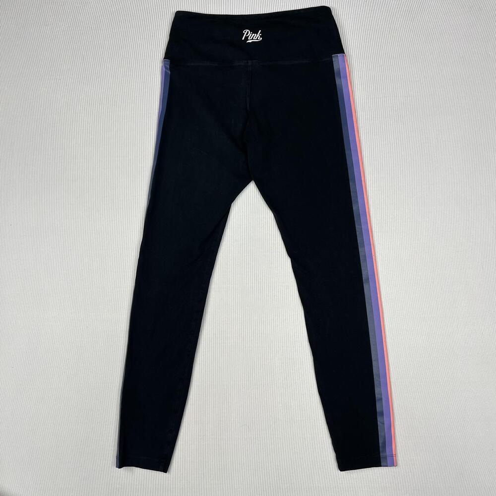PINK Victoria's Secret Leggings Womens Large Black Yoga Side Stripe Logo Ankle